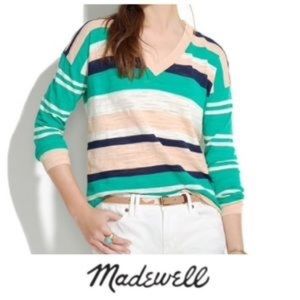 Madewell Stripy V- Neck Cotton Sweater Sz L